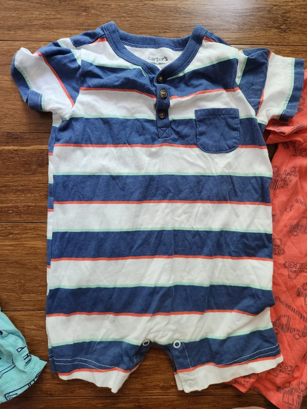 Carter's Baby Boys Blue, Navy & Coral One-Piece Shorts Romper Set, 24 Months